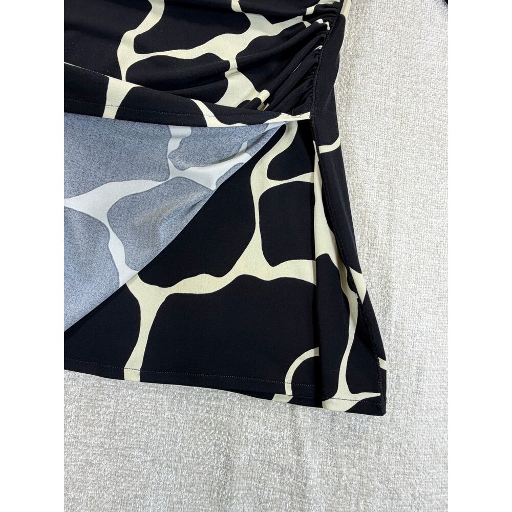 Eva Varro Women Small Black Cream Giraffe Print Faux Wrap Long Sleeve Top Artsy2 - Picture 8 of 8